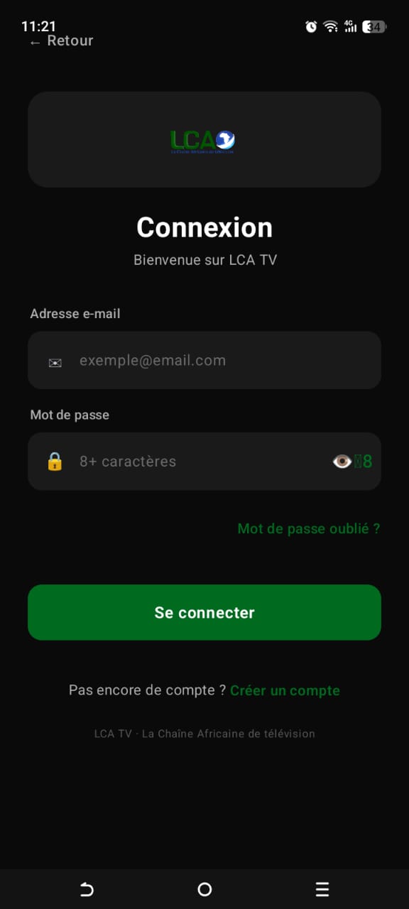 Capture d'écran — Connexion