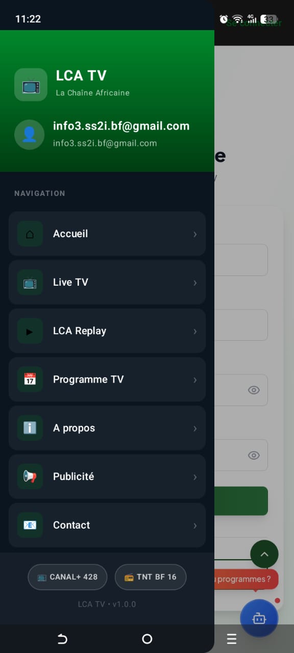 Capture d'écran — Menu